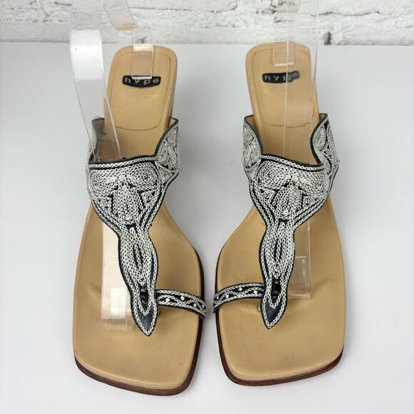 Vintage Y2K Hype Embroidered Wedge Heel Sandals - Picture 3 of 8